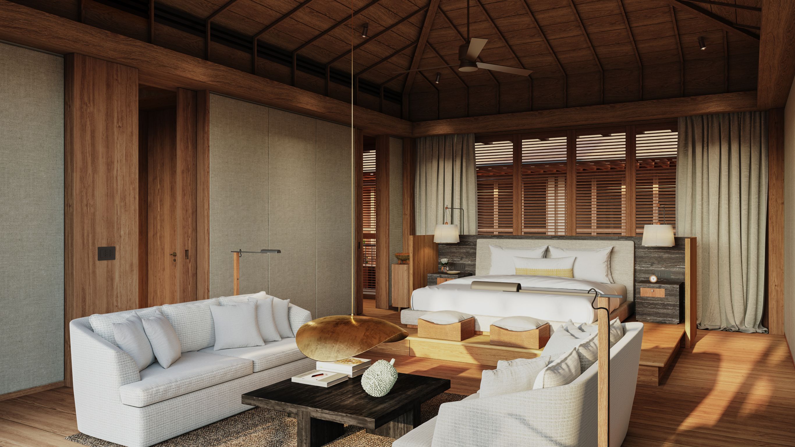 Beachfront Villa_Rendering_Master Bedroom with king bed and sitting area